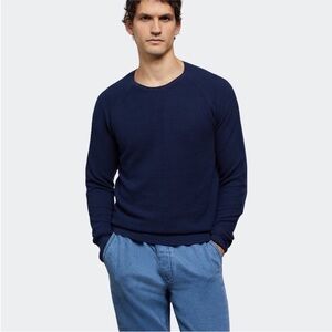 Onia Waffle Cotton Cashmere Sweater In Deep Navy Blue Crewneck Size M NWT